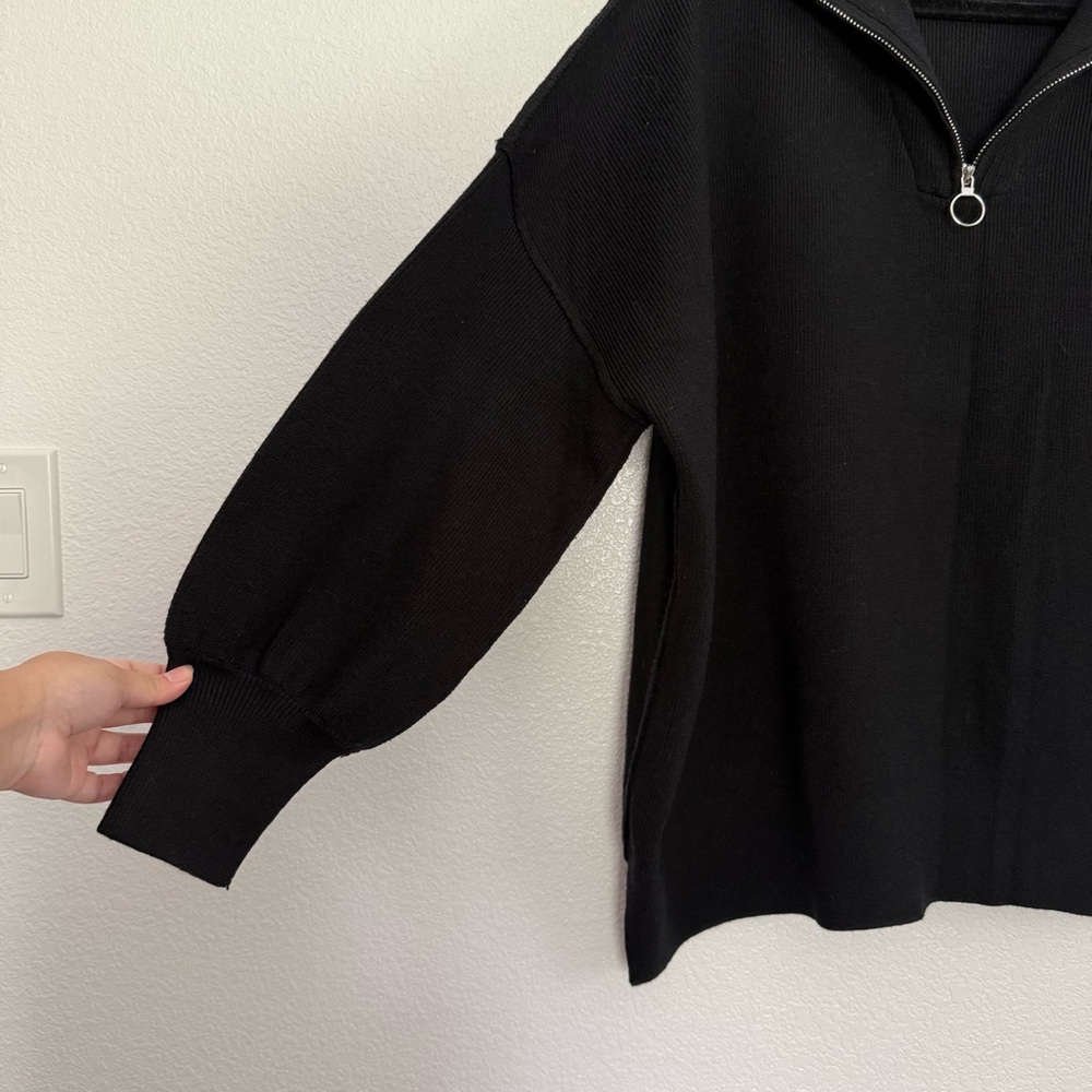 Lillusory Thick Ribbed Knit 1/4 Zip Pullover Sweater in Black - Picture 3 of 5